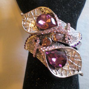 Hinged Bracelet w/ Purple amethyst color Pear Shaped Stones